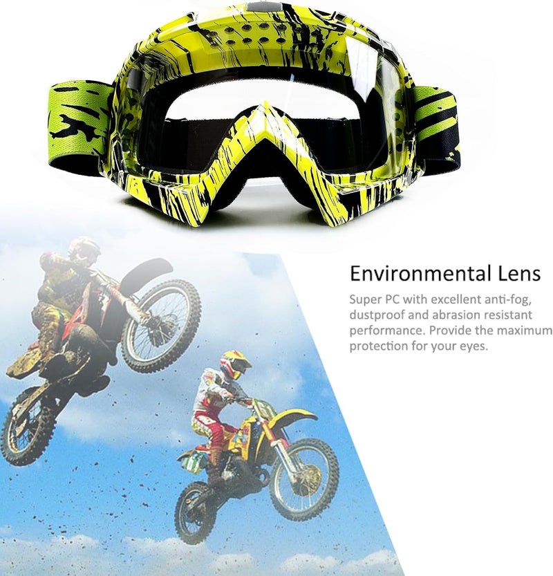 4-FQ Motorcycle Goggles ATV Dirt Bike Gear Motocross Riding Racing Glasses MX&MTB Accessories Off-Road Helmet Goggles for Men&Women, UV400 Protection Dust-proof Anti-Scratch Impact Resistant - Clear - Image 5